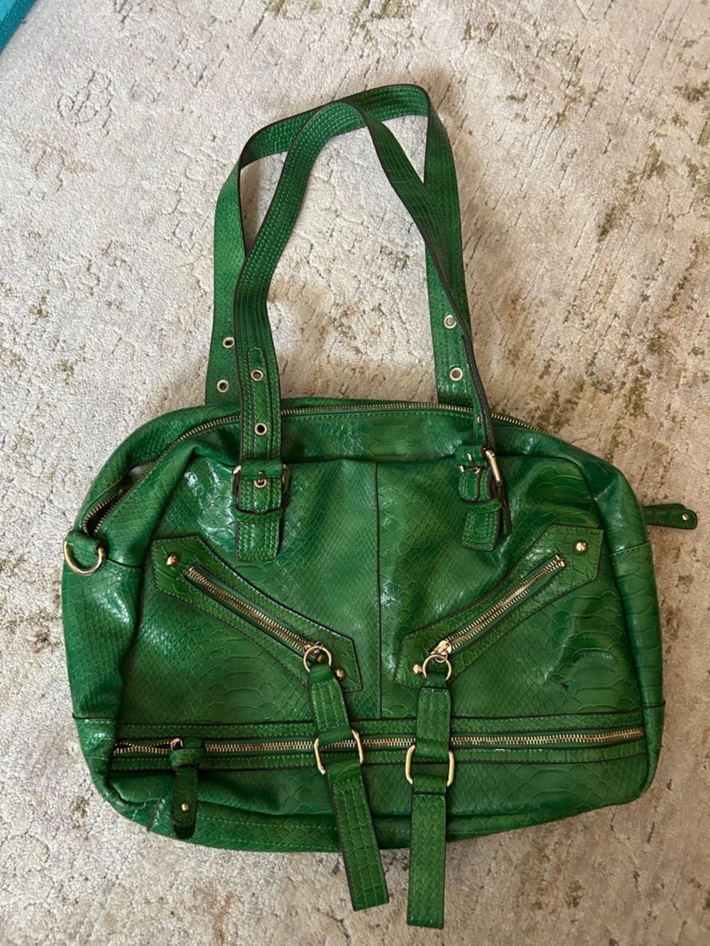 Jessica Simpson Green Faux-Snakeskin Shoulder Tote
